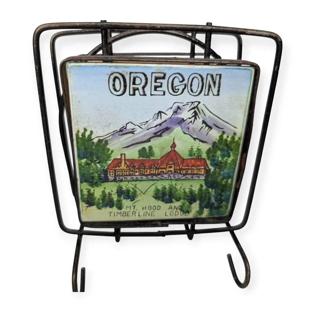 Vintage Victoria Ceramics Oregon Wire & Ceramic Napkin Holder Multomah Falls
